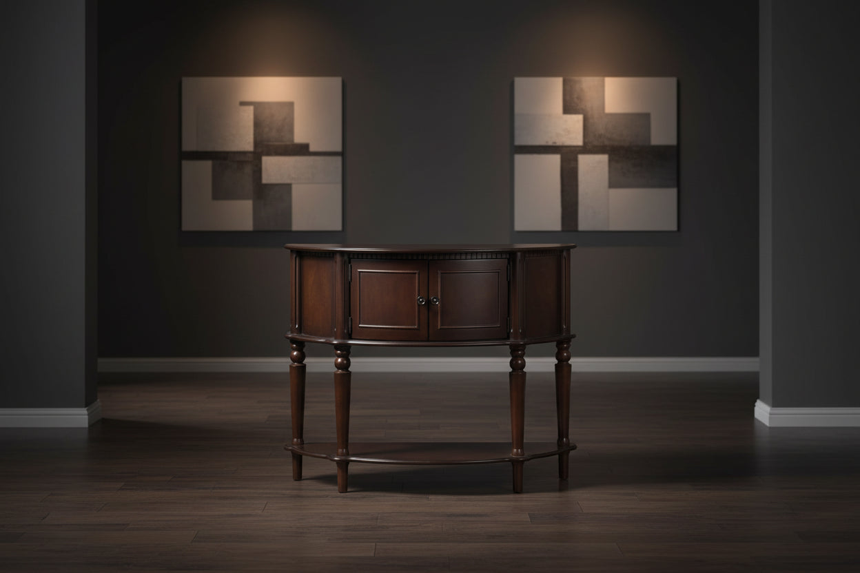 Brown Half Moon Console Table