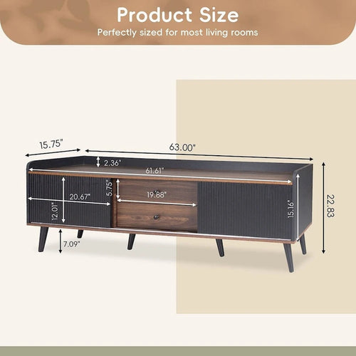 Meuble TV brun foncé noir style moderne milieu de siècle de 160 cm