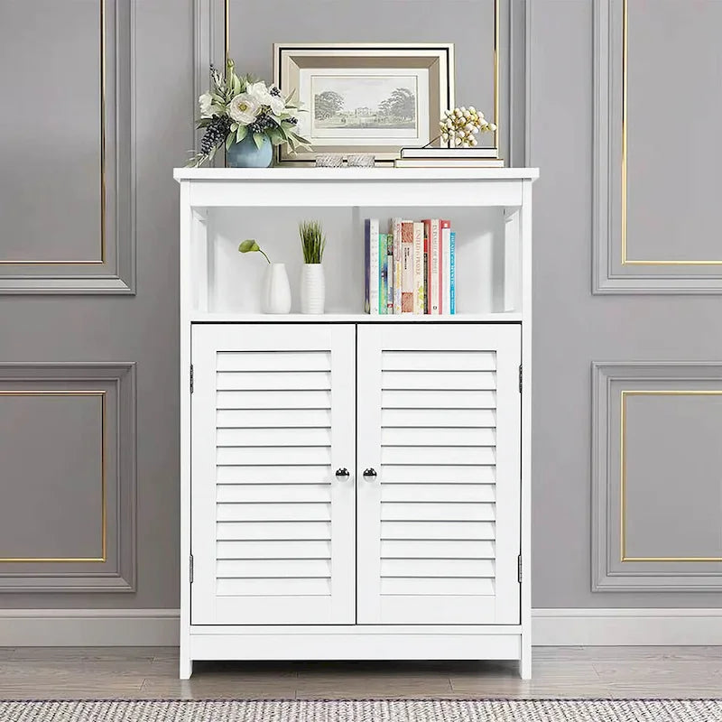 Costway Bathroom Storage Wood Floor Cabinet with Double Shutter Door