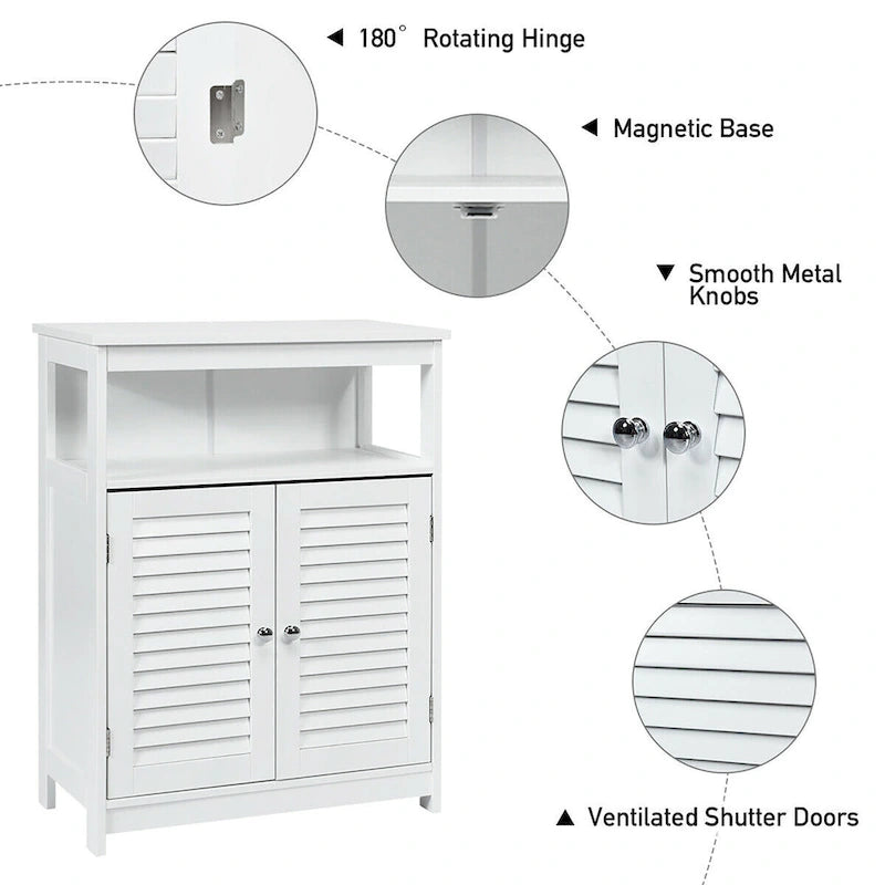 Costway Bathroom Storage Wood Floor Cabinet with Double Shutter Door