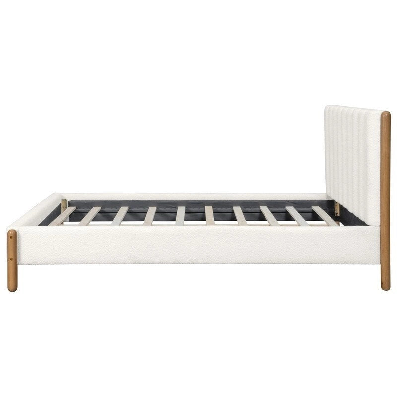 3-Pieces Bedroom Sets ,Bed Frame with Boucle Upholstered Thick Headboard, Solid Wooden Legs,Nightstands Set of 2 with Barn Door