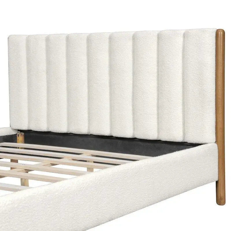 3-Pieces Bedroom Sets ,Bed Frame with Boucle Upholstered Thick Headboard, Solid Wooden Legs,Nightstands Set of 2 with Barn Door