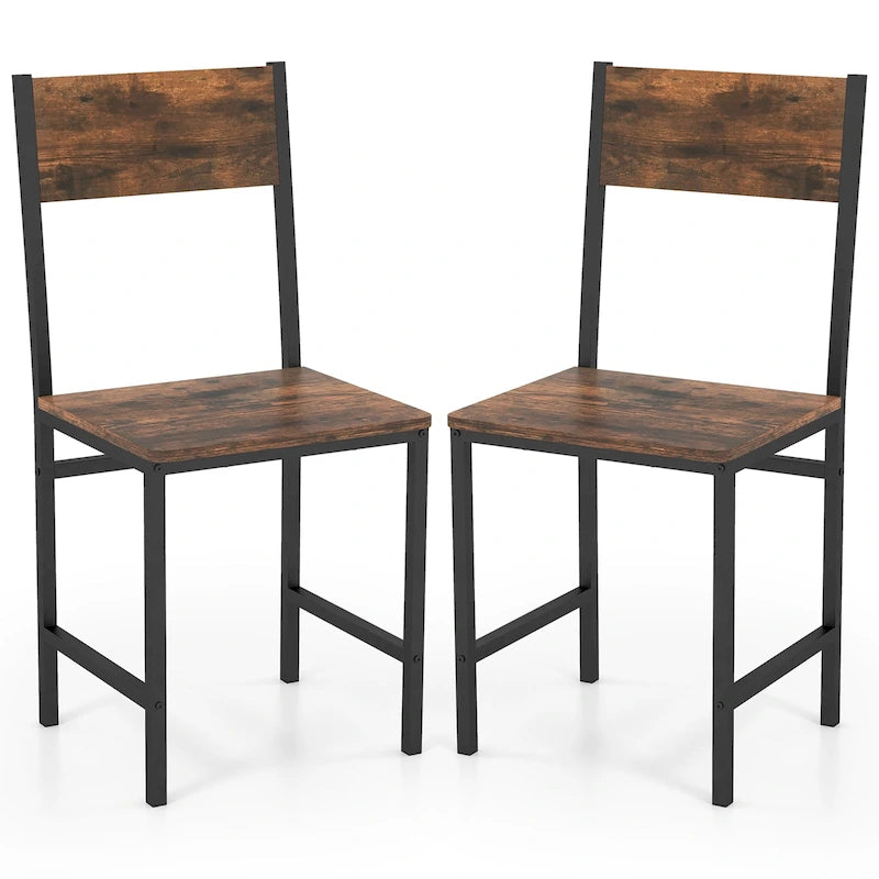 Set of 2 Dining Chairs w/Metal Legs Slanted Back Wide Seat for