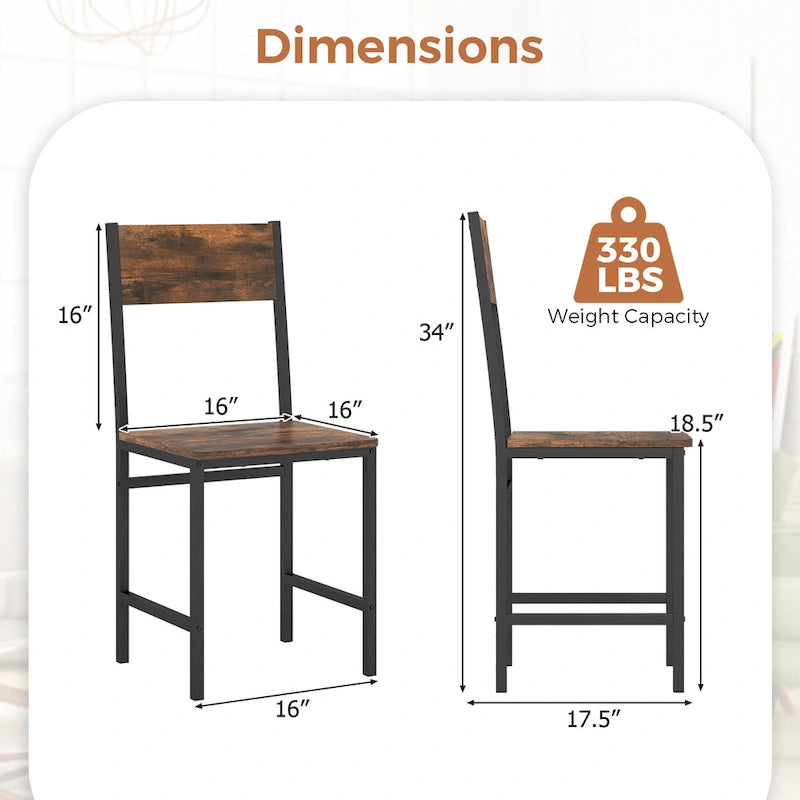 Set of 2 Dining Chairs w/Metal Legs Slanted Back Wide Seat for