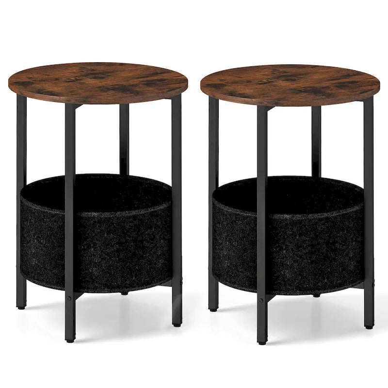 1 ou 2 tables d'appoint rondes avec panier de rangement en feutre et piètement en métal robuste
