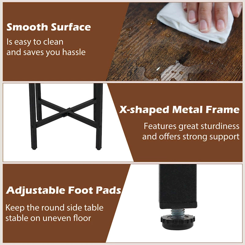 1 ou 2 tables d'appoint rondes avec panier de rangement en feutre et piètement en métal robuste