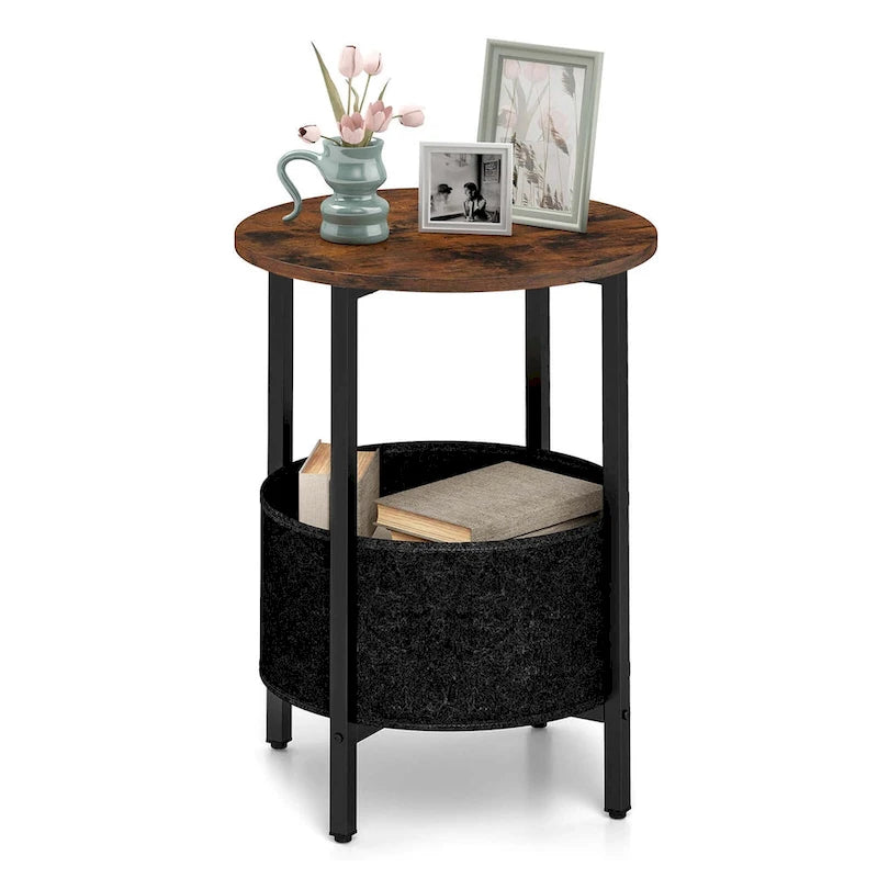 1 ou 2 tables d'appoint rondes avec panier de rangement en feutre et piètement en métal robuste