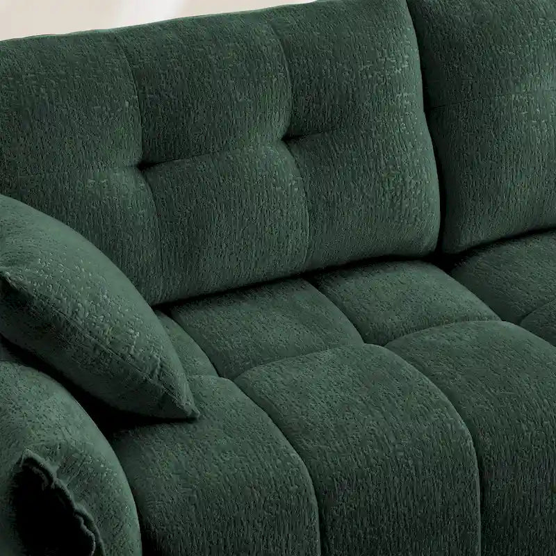 110.2 Chenille 3-Seater Sofa Set with Ottoman and Pillows, Solid Wood Frame and High-Resilience Cushions