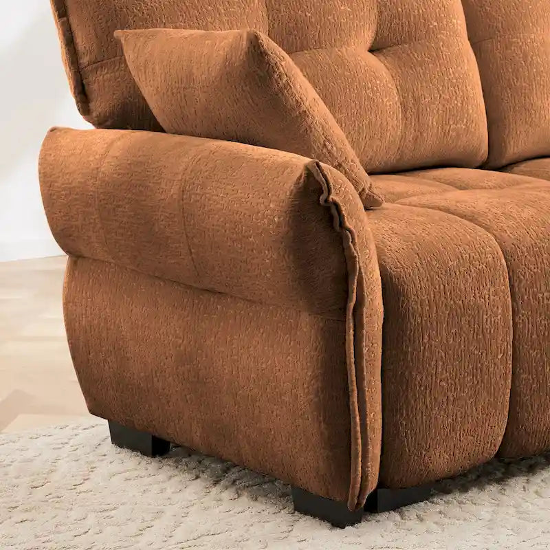 110.2 Chenille 3-Seater Sofa Set with Ottoman and Pillows, Solid Wood Frame and High-Resilience Cushions
