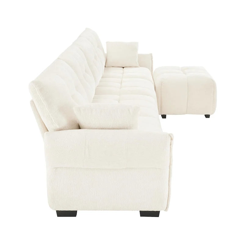 110.2 Chenille 3-Seater Sofa Set with Ottoman and Pillows, Solid Wood Frame and High-Resilience Cushions
