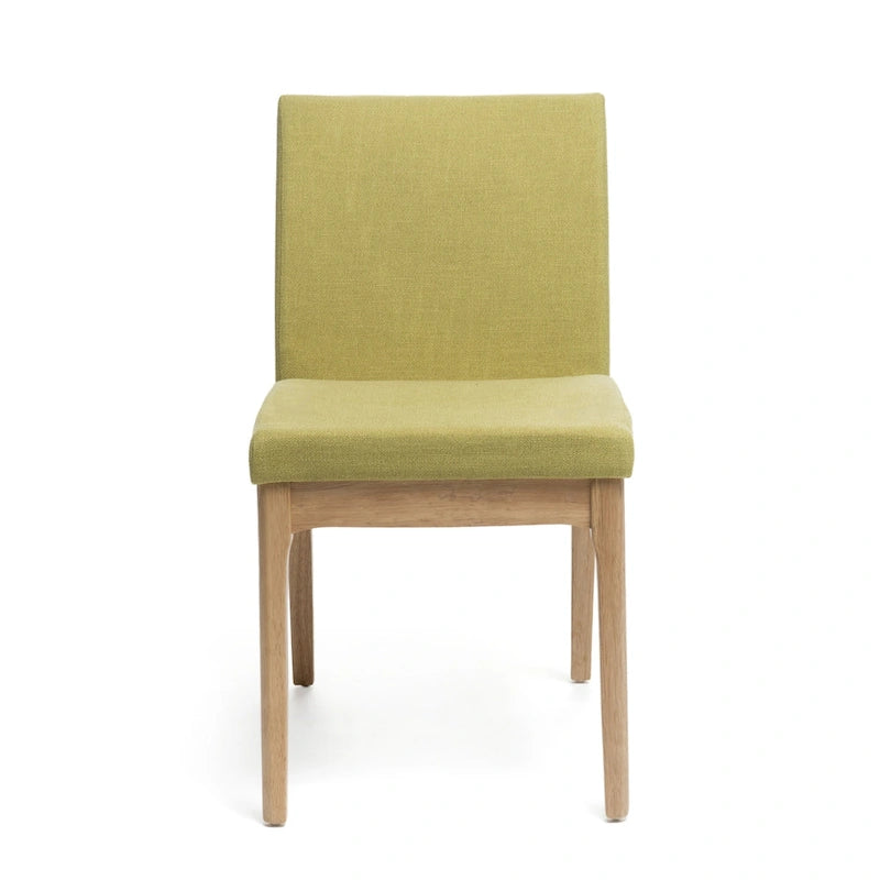 Dining Chair Set of 2, Modern Green Padded Back and Seat, Brown Legs