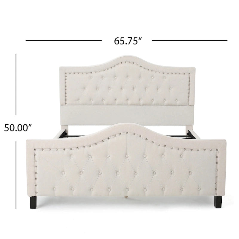 Queen Size Platform Bed with Arched Headboard & Footboard with Rivet Accents, Button Tufted Design