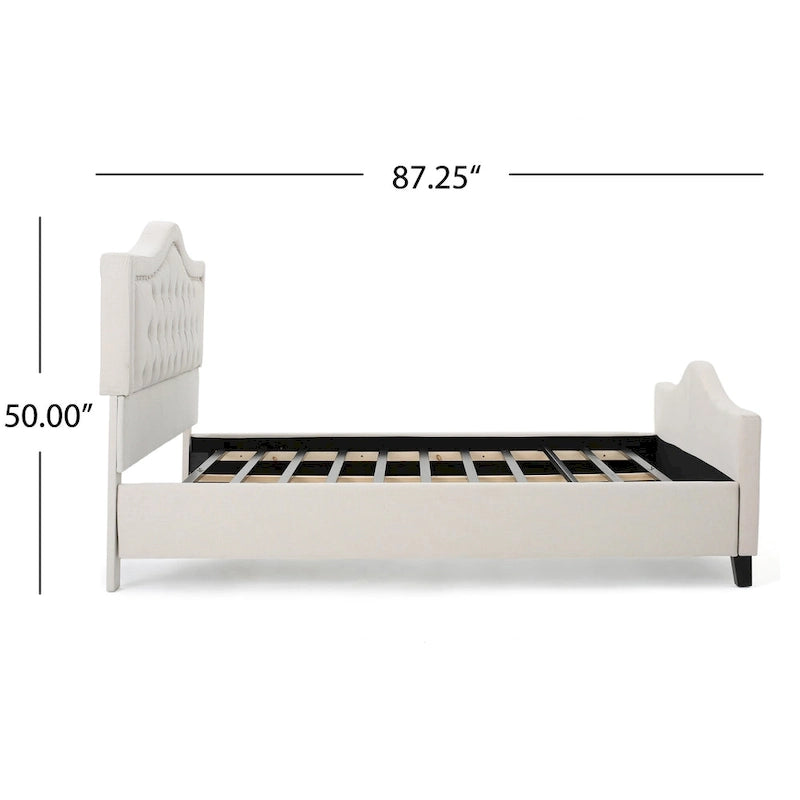 Queen Size Platform Bed with Arched Headboard & Footboard with Rivet Accents, Button Tufted Design