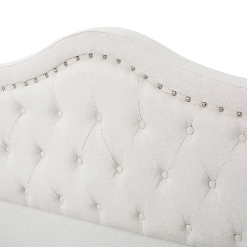 Queen Size Platform Bed with Arched Headboard & Footboard with Rivet Accents, Button Tufted Design