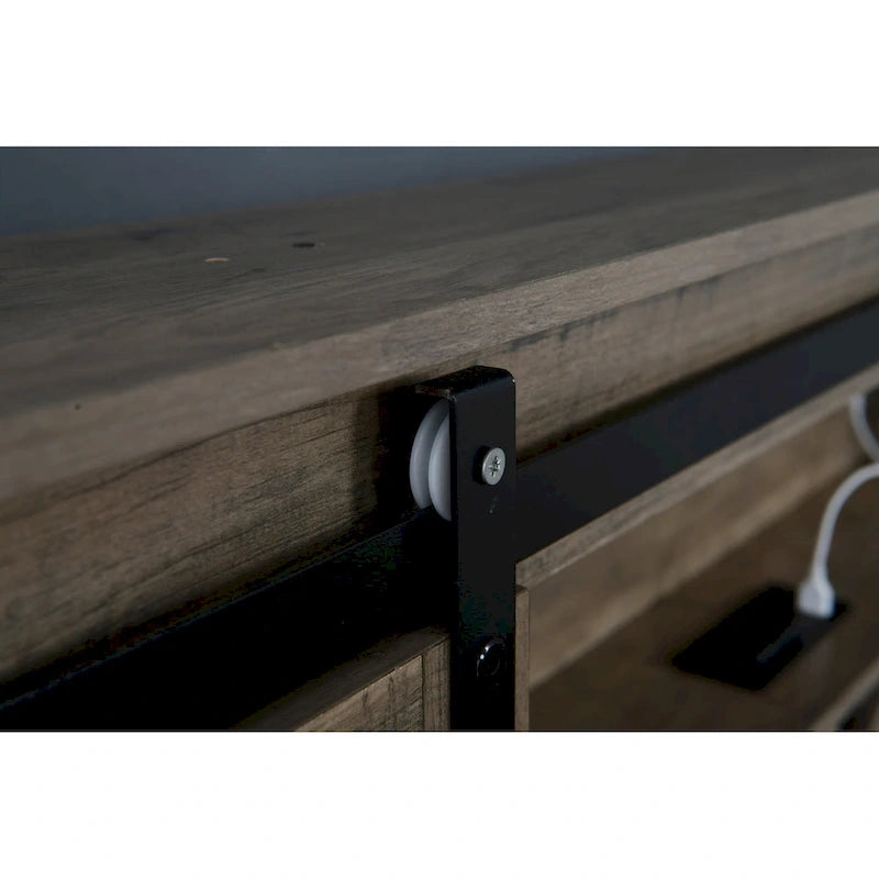 Queen Size Platform Bed with LED Headboard And Charging Station , Barn Door Design, App-Controlled RGB Lights