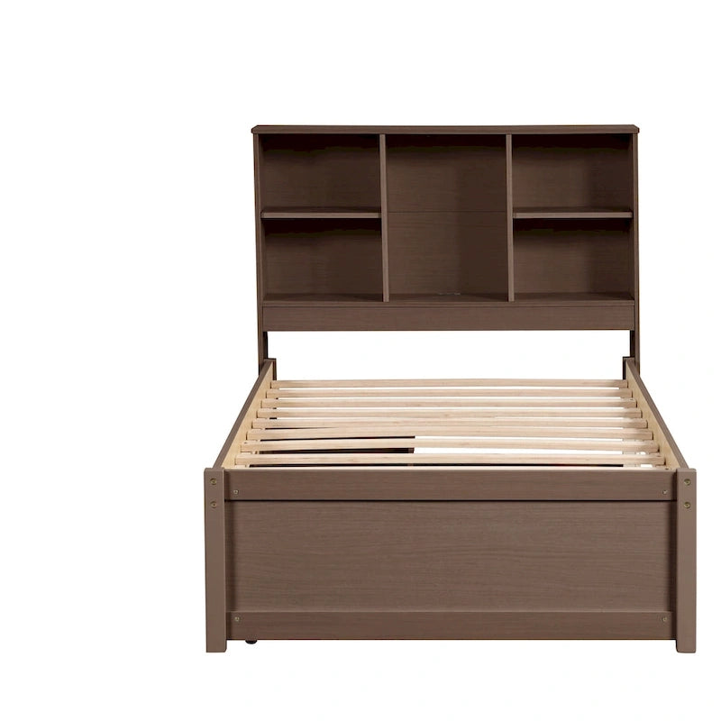 Lit double moderne avec port USB intégré sur la tête de lit bibliothèque et 2 tiroirs