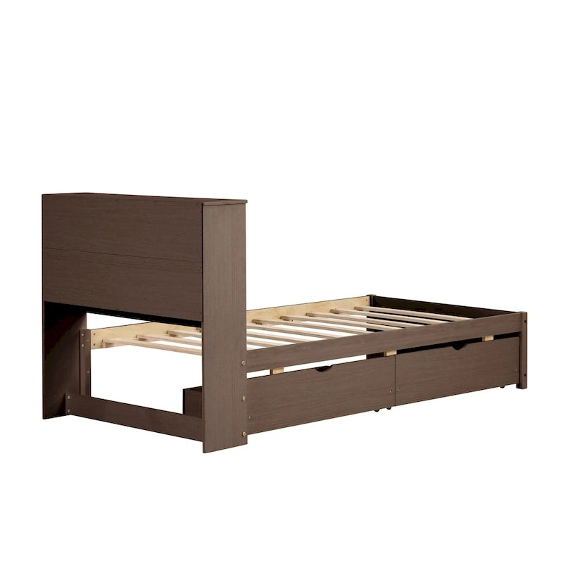 Lit double moderne avec port USB intégré sur la tête de lit bibliothèque et 2 tiroirs