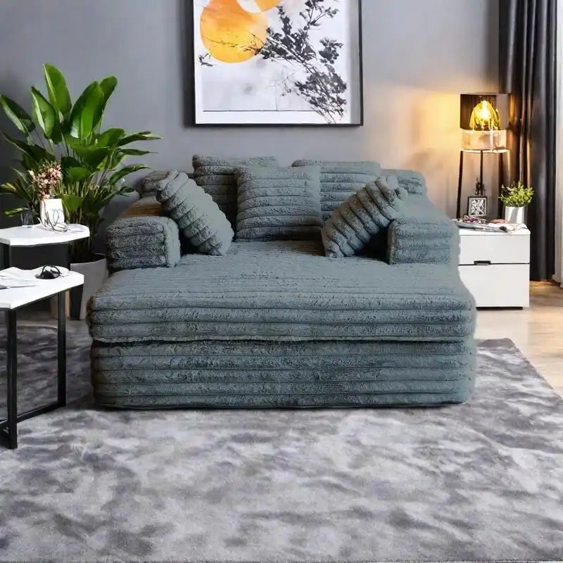 Corduroy Chaise Lounge with Convertible Sofa Bed Design & 2 Throw Pillows - Plush Armchair