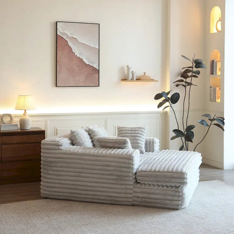 Corduroy Chaise Lounge with Convertible Sofa Bed Design & 2 Throw Pillows - Plush Armchair