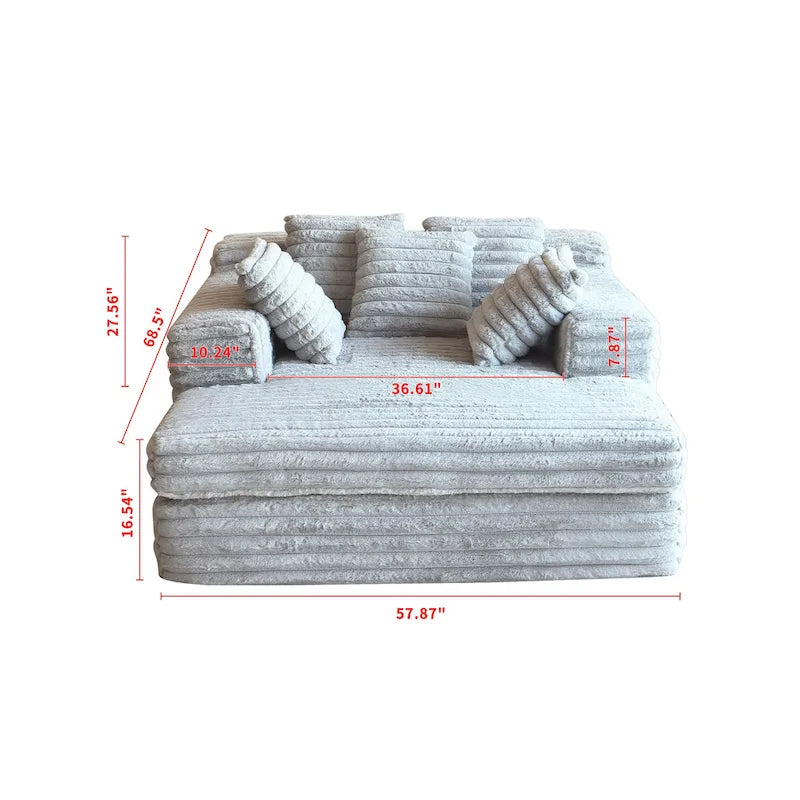 Corduroy Chaise Lounge with Convertible Sofa Bed Design & 2 Throw Pillows - Plush Armchair