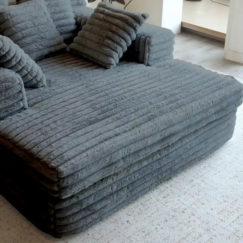 Corduroy Chaise Lounge with Convertible Sofa Bed Design & 2 Throw Pillows - Plush Armchair