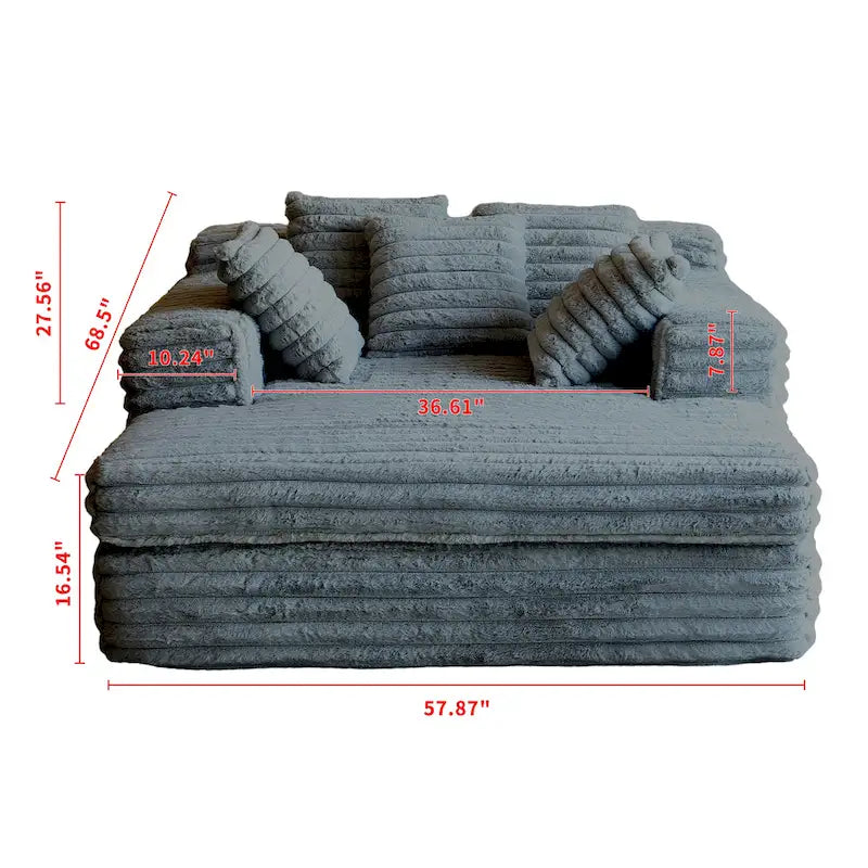 Chaise longue en velours côtelé avec canapé-lit convertible et 2 coussins décoratifs - Fauteuil moelleux
