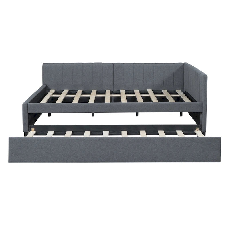 Gray Full Size Linen Upholstered Daybed with Trundle