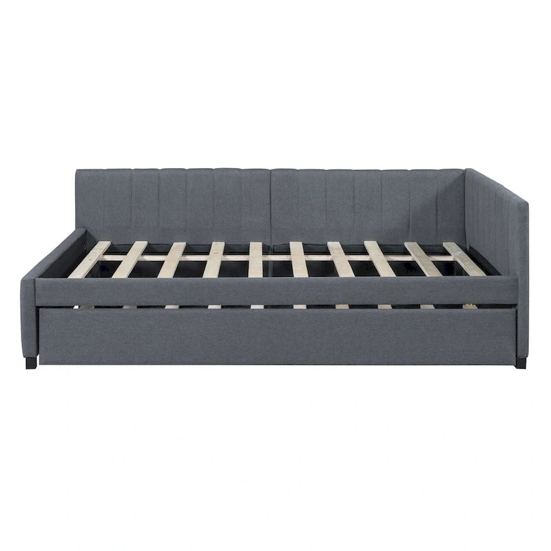 Gray Full Size Linen Upholstered Daybed with Trundle