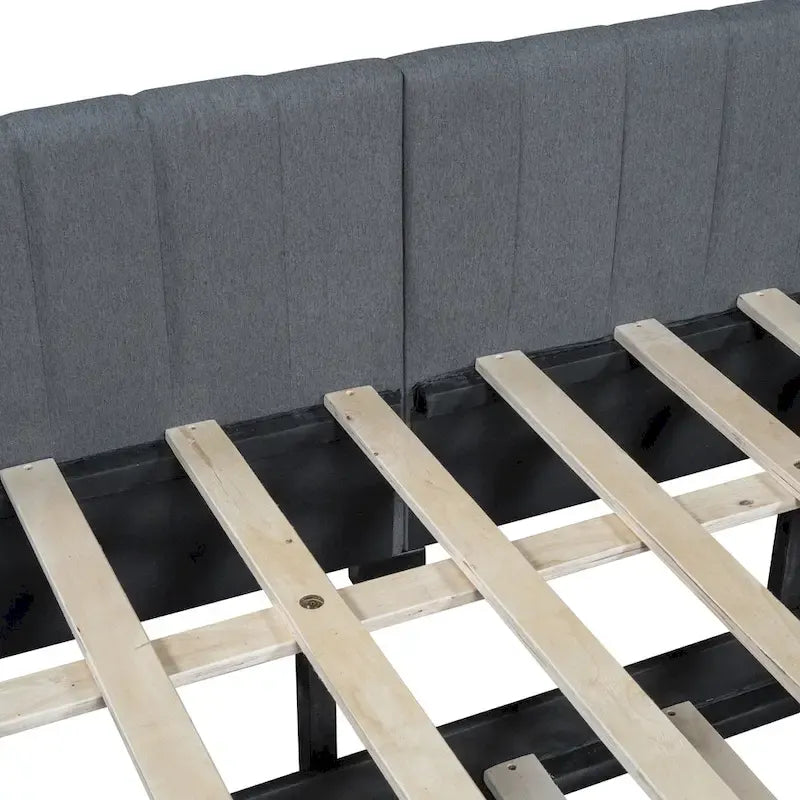 Lit de repos double en lin gris avec lit gigogne