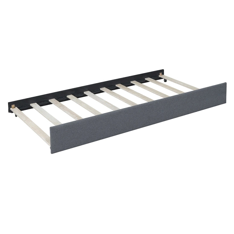 Lit de repos double en lin gris avec lit gigogne