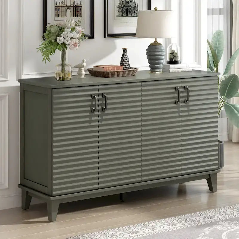 Retro Style 4-Door Sideboard with Adjustable Shelves and Metal Handles for Kitchen, Living Room, Dining Room