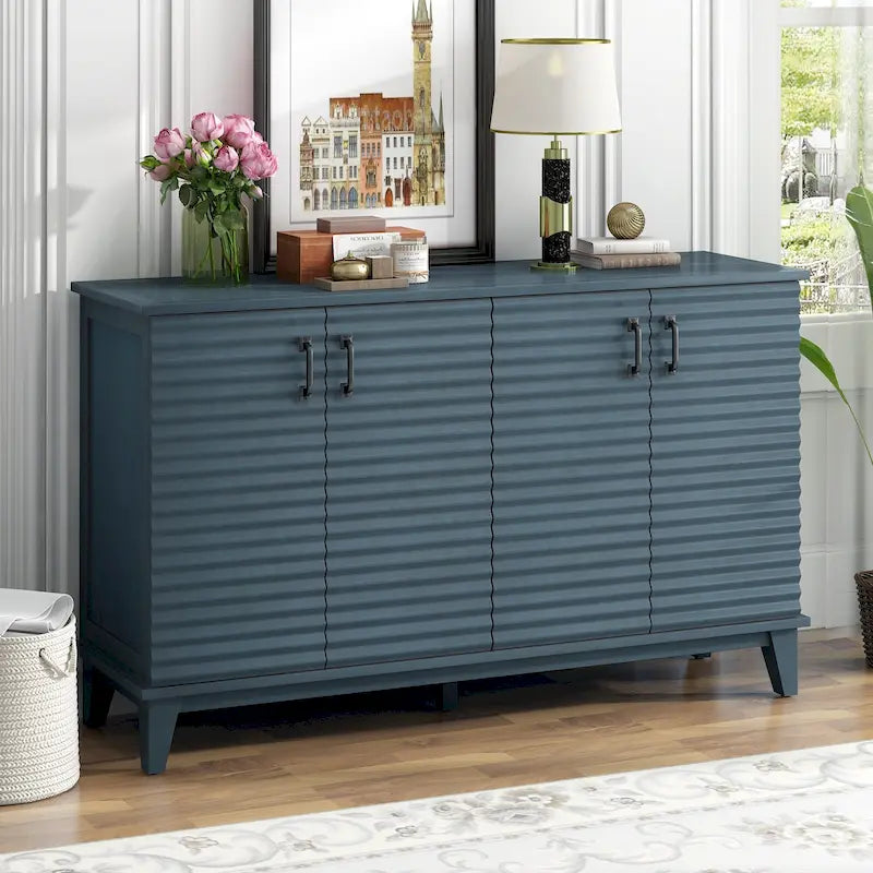 Retro Style 4-Door Sideboard with Adjustable Shelves and Metal Handles for Kitchen, Living Room, Dining Room