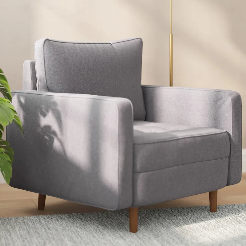 Compact Upholstered Tufted Chair with Wooden Legs