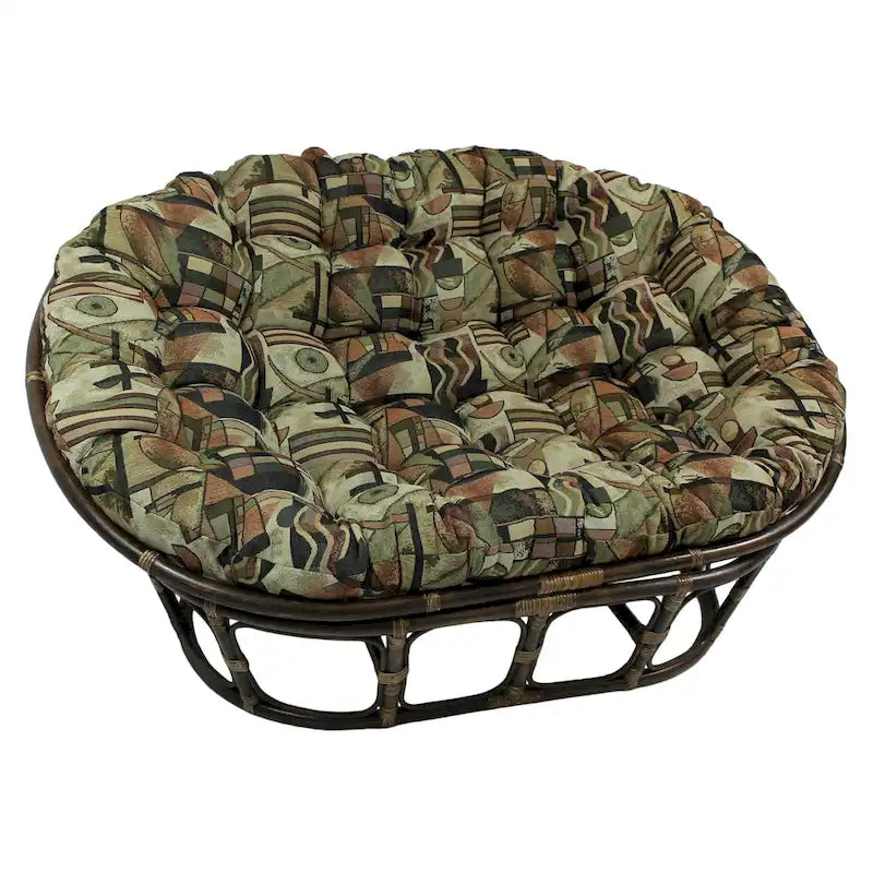 Bali Rattan Double Papasan Chair with Tapestry Cushion