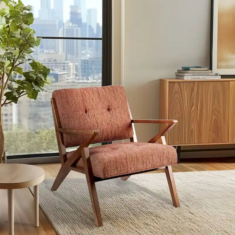 Upholstered Arm Chair with Angled Wood Frame