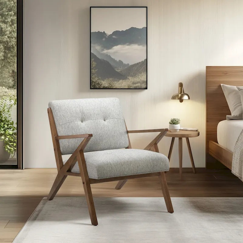 Upholstered Arm Chair with Angled Wood Frame