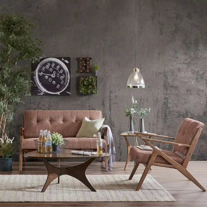 Fauteuil rembourré avec cadre en bois oblique