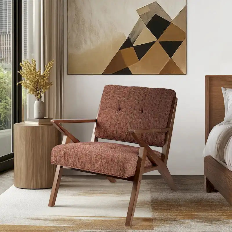 Fauteuil rembourré avec cadre en bois oblique