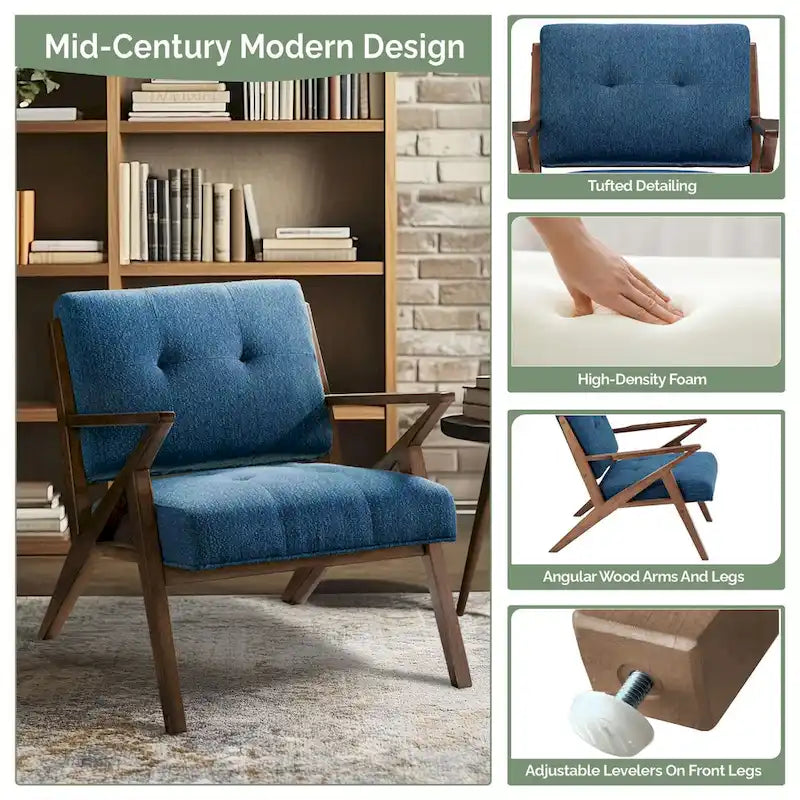 Fauteuil rembourré avec cadre en bois oblique