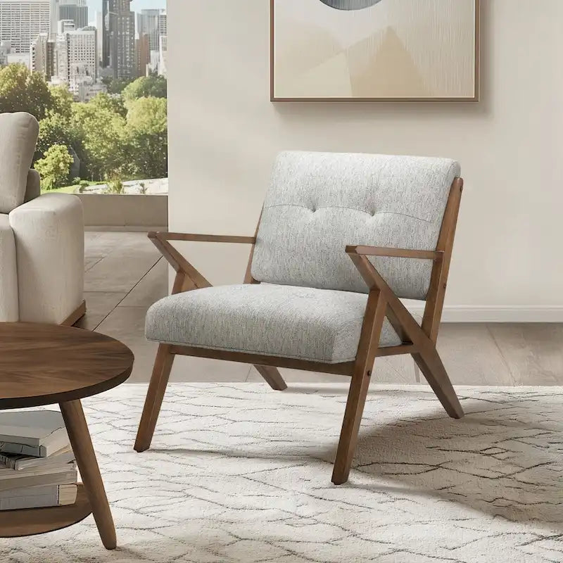 Fauteuil rembourré avec cadre en bois oblique