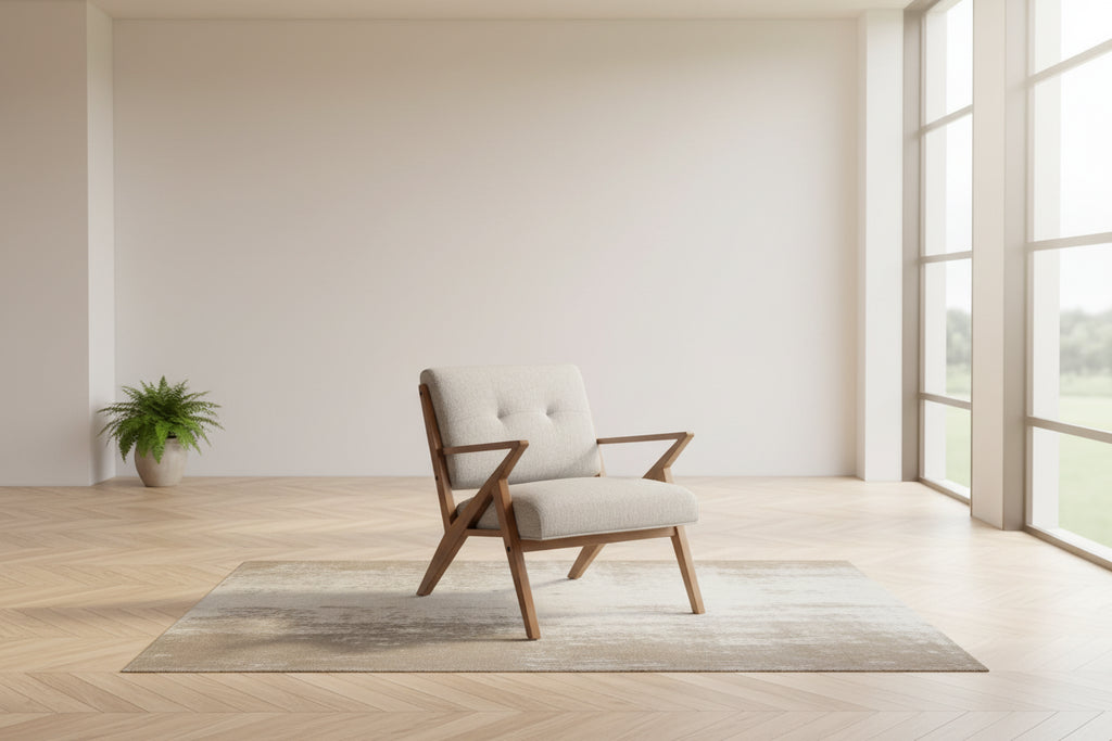 Fauteuil rembourré avec cadre en bois oblique