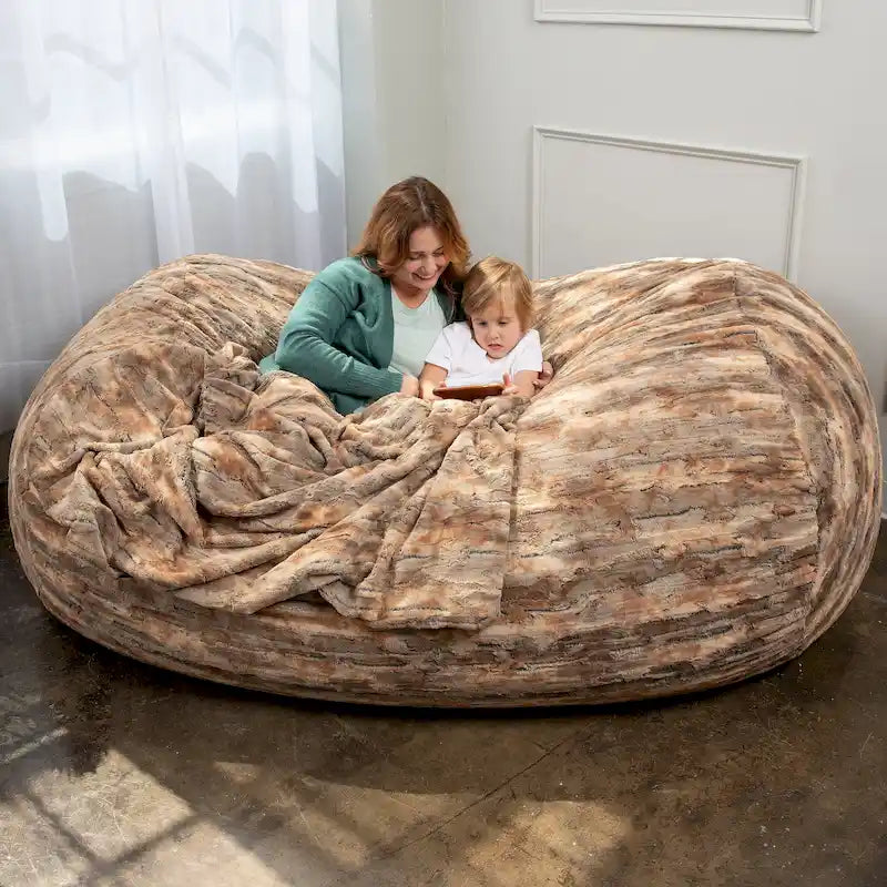 Grand Lounger 7 Foot Bean Bag Sofa For Adults - Luxe Faux Fur