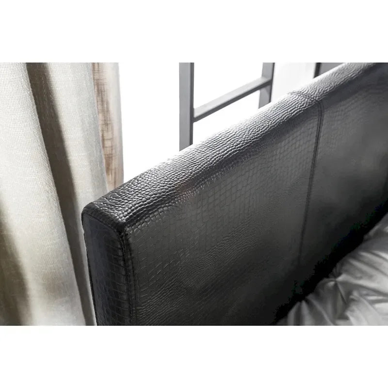 Furniture of America Gols Modern Black Faux Leather Padded Platform Bed