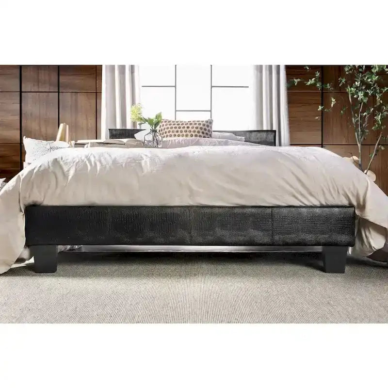 Furniture of America Gols Modern Black Faux Leather Padded Platform Bed