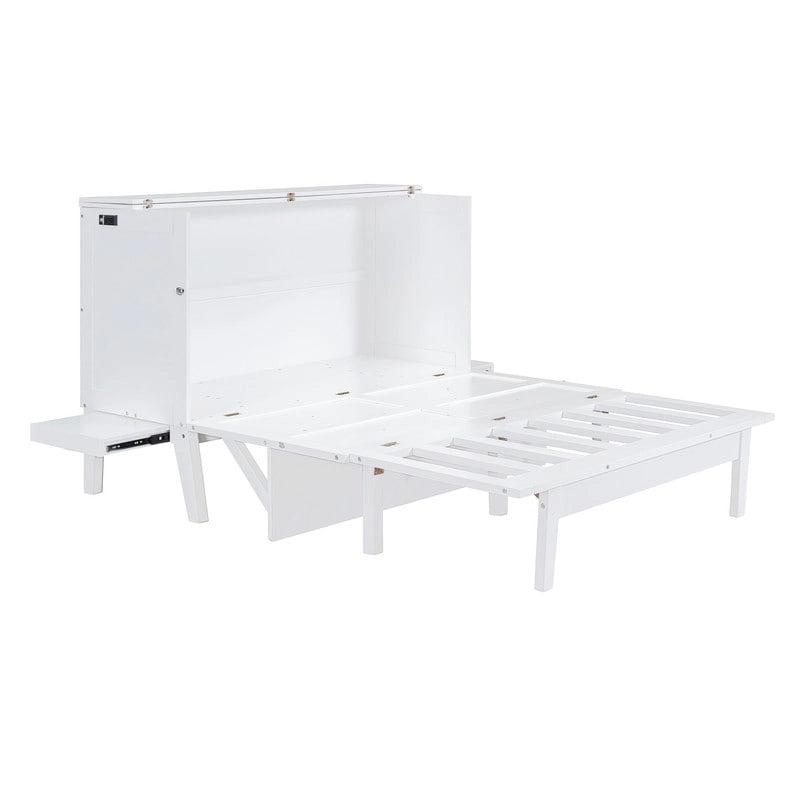 Queen Size Murphy Bed Chest with Desk, USB Port,Removable Shelves on Each Side