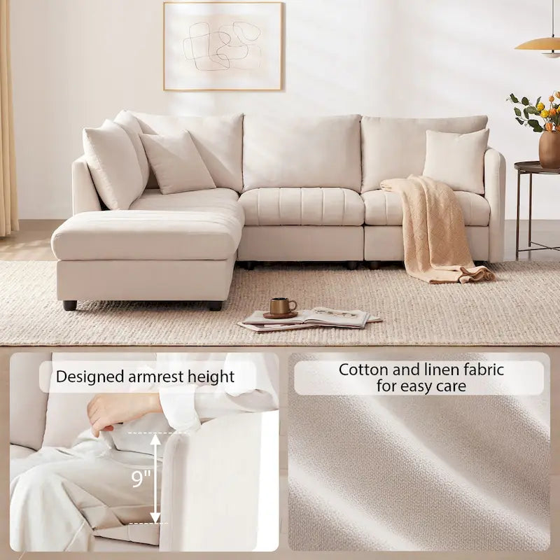 [VIDEO provided][New]89*79Modern Sectional Sofa with Vertical Stripes,2 Pillows,5-Seat Couch with Convertible Ottoman,Various C