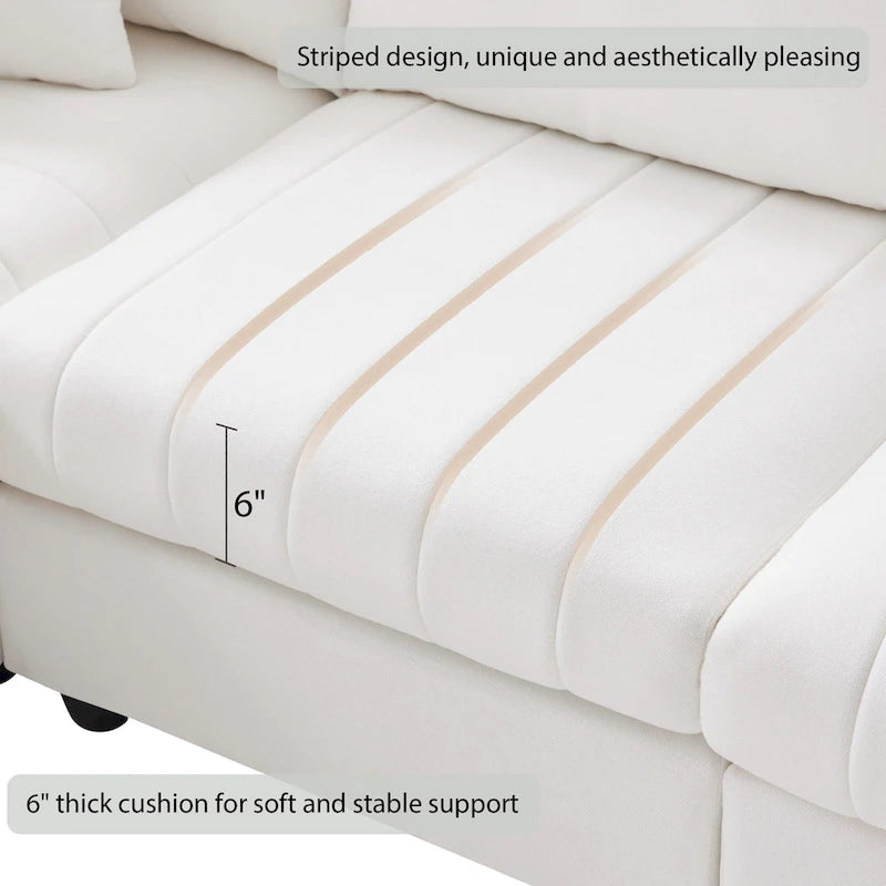 Canapé d'angle moderne 89*79 avec rayures verticales, 2 oreillers, canapé 5 places avec pouf convertible, diverses C