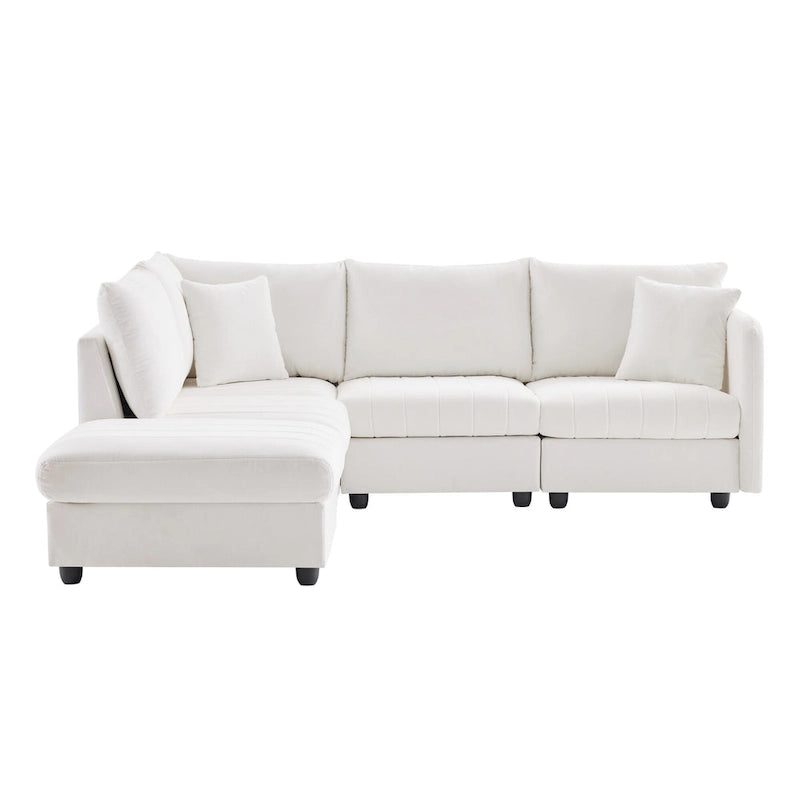 Canapé d'angle moderne 89*79 avec rayures verticales, 2 oreillers, canapé 5 places avec pouf convertible, diverses C
