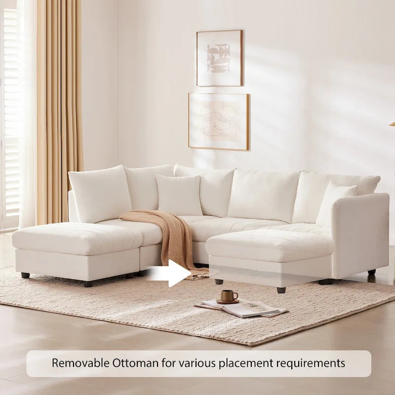 Canapé d'angle moderne 89*79 avec rayures verticales, 2 oreillers, canapé 5 places avec pouf convertible, diverses C