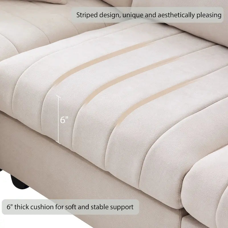 Canapé d'angle moderne 89*79 avec rayures verticales, 2 oreillers, canapé 5 places avec pouf convertible, diverses C